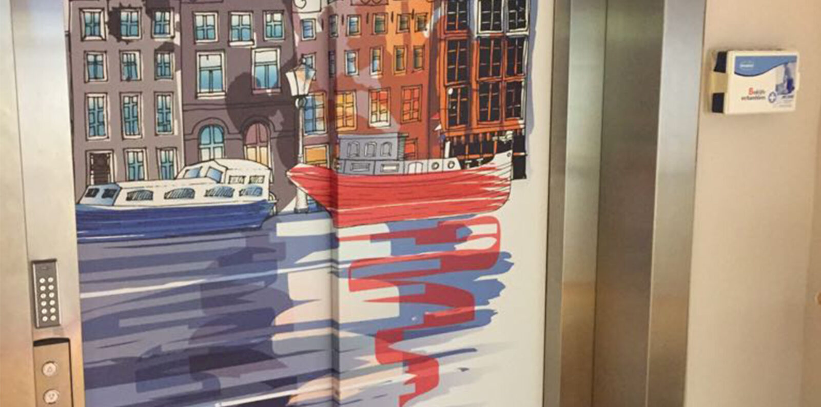 Sticker Lift Gracht Getekend Gebouw Bedrijfspand 2